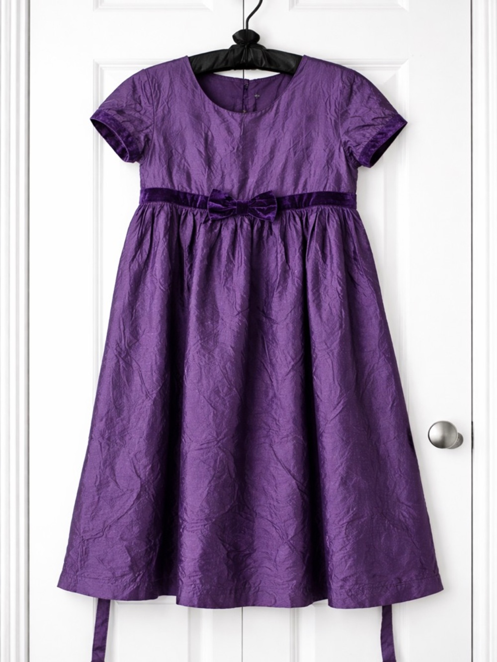 Purple Velvet Holiday Dress Girls Size 5 Bow Sleeveless Christmas Party Formal